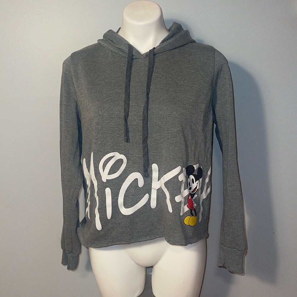 Disney Mickey Mouse gray cropped hoodie with raw edging. Size 1X.